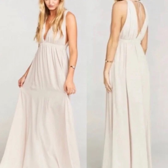 Show Me Your MuMu Dresses & Skirts - SHOW ME YOUR MUMU Ava Beige Deep V Neck Maxi Bridesmaid Dress sz XL